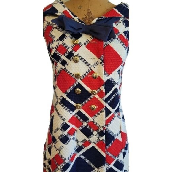 Mam'selle by Betty Carol Stunning Mod Sailor Funky Patriotic Vintage Dress - Picture 8 of 16